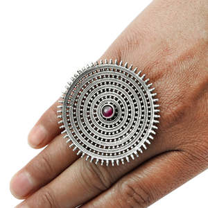 <b>Adjustable</b> Antique <b>Silver</b> <b>Ring</b> With Natural Round Shape Ruby Gemstone Made of 925 Sterling <b>Silver</b> Fresh Bohemian Jewelry - Product Image 3