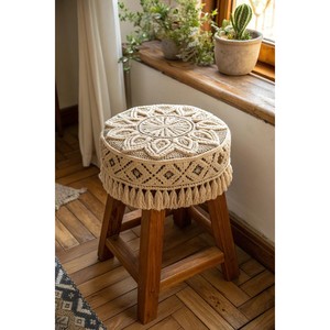 Handcrafted <b>Bamboo</b> Macram <b>Stool</b> Natural Bohemian Design Wholesale India - Product Image 2