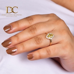 Bague de mariage de luxe en or massif 14 carats avec diamant de laboratoire certifié et saphir jaune, cadeau spécial de luxe pour femme, bijoux fins - Product Image 2