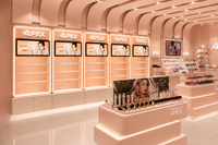 Meubles de présentation pour boutique de cosmétiques sur mesure, vitrine LED pour magasin de beauté, solution complète de présentation pour la vente au détail
