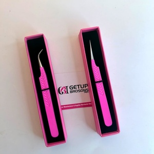 แหนบขนตาเรียบเนียนกันแม่เหล็กสีเงินเคลือบผงสีชมพูร้อนแยกพิมพ์ลายใหม่ - Product Image 2