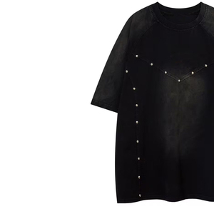 Vintage Men's Acid Wash Jersey T-Shirt 100% Cotton Quick Dry Anti-shrink Short Sleeve Puff Printing Front <b>Rhinestones</b> - Product Image 3