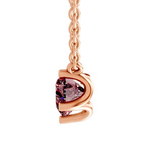 Collar Solitario de Oro Sólido de 10k con Diamante Rosa Intenso Cultivado en Laboratorio, Corte Amalia, Engaste Clásico de Cinco Garras, Joyería Certificada GRA - Product Image 2