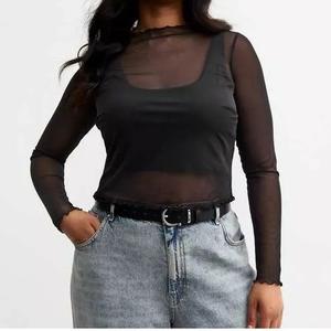 T-shirts en maille transparente blanche respirante de haute qualité pour femmes, coupe ajustée, style crop top - Product Image 5