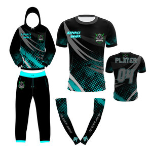 ชุดเสื้อผ้ากีฬาอีสปอร์ต Shadow เสื้อฮู้ด กางเกงจ็อกเกอร์ เสื้อยืด ปลอกแขน พิมพ์ลายแบบ Sublimation แห้งเร็ว สำหรับผู้ใหญ่ ทั้งชายและหญิง สีน้ำเงิน-ดำ - Product Image 6
