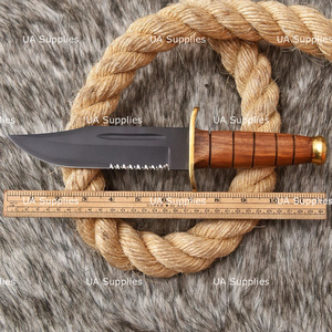 Cuchillo de hoja fija de acero inoxidable con punta de gota, borde parcialmente serrado, mango de madera, grado industrial, 0.6mm de grosor, no ajustable - Product Image 5