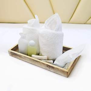 Handmade <b>Wooden</b> Tray Rectangle <b>Solid</b> Color Minimalist Design with Silver Mosaic Inlay Decorative Functional Dishes & Plates - Product Image 1