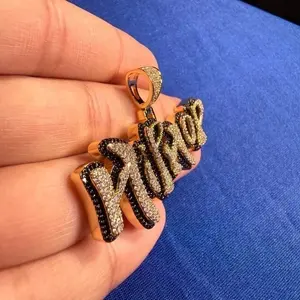 จี้เพชรโมอิสซาไนต์ทรงกลม 3 กะรัต ชื่อสั่งทำพิเศษสำหรับผู้ชาย ชุบทองคำขาว 14k - Product Image 4