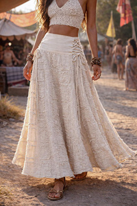 Falda Maxi Boho para Mujer |   Falda Larga Fluida de Algodón Desert Muse |   Conjunto Bohemio de Cintura Alta para Festival - Product Image 3