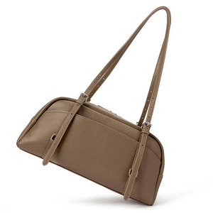 Brown Genuine Leather 14-Inch Detachable Strap Minimalist Style Female Shoulder Bag with Zipper Closure for Outdoor Use - Product Image 2