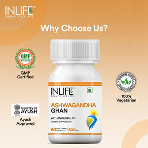 Extracto de Ashwagandha INLIFE (Withania Somnifera) >7% Anolides, Suplemento Ayurvédico 500mg, 60 Cápsulas Vegetarianas, Certificado GMP - Product Image 6