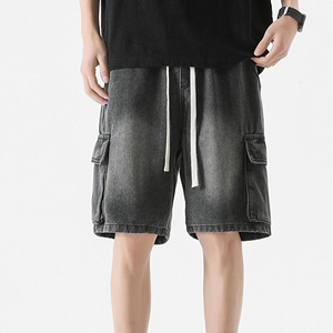 Shorts cargo pour homme, couleur unie, taille à cordon, shorts en coton, style décontracté avec poches, design respirant - Product Image 4