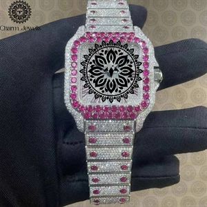 Charm Jewells Women's Luxury Stainless Steel Square <b>Watch</b> 30mm Pink Diamond Encrusted Sapphire Crystal Analog Quartz - Product Image 1