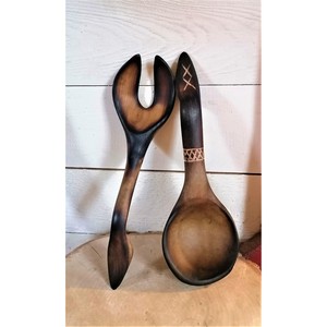 Handcrafted Wood Salad Servers <b>Set</b> Eco-Friendly Manual Salad <b>Tools</b> With Carved Design Beautifully Crafted By HRCRAFTVERSE - Product Image 2