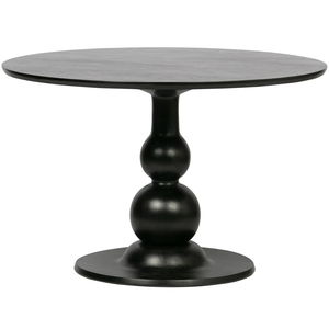 Table de salle à manger nordique en bois de manguier massif, design accrocheur, forme ronde, avec base sur pied décorée, options multicolores - Product Image 1