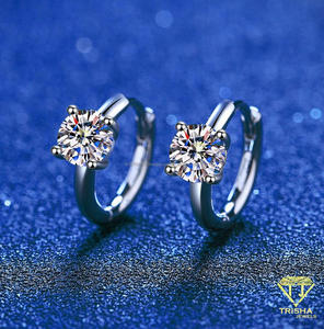 Classic Round Cut Moissanite Diamond Huggie Earrings Luxury Jewelry For Women - Product Image 3