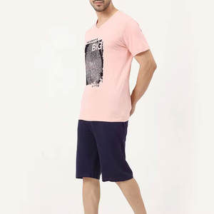 Meilleure vente en ligne mondiale : Ensemble de shorts d'été personnalisés pour hommes, couleur unie, en coton, à manches courtes - Product Image 2