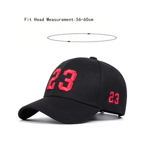 Gorra de béisbol negra de 6 paneles con número 23 bordado en rojo y blanco, unisex, informal, ajustada, para adultos. - Product Image 6