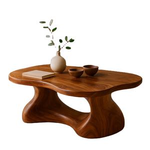 โต๊ะกาแฟไม้เนื้อแข็งขอบธรรมชาติสไตล์โมเดิร์นโบราณ ทำด้วยมือ ทนทาน เป็นมิตรกับสิ่งแวดล้อม เฟอร์นิเจอร์ห้องนั่งเล่นสำหรับใช้ในบ้านหรือโรงแรม - Product Image 1