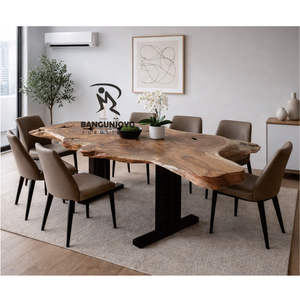 ชุดโต๊ะอาหารไม้พร้อมเก้าอี้ 8 ตัว ขาเหล็กปรับระดับได้ เป็นมิตรกับสิ่งแวดล้อมและทนทาน ดีไซน์ทันสมัยสำหรับใช้ในโรงแรมและอพาร์ตเมนต์ - Product Image 4