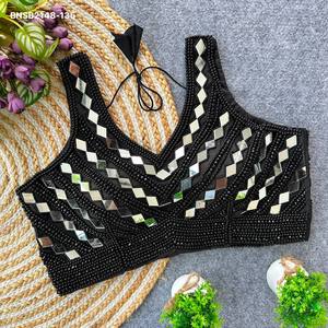 Gorgeous Looking Heavy Silk <b>with</b> Pearl-<b>Mirror</b>-<b>Crystal</b> Sleeveless Padded Blouse Collection Woman Fashion Exporter Indian Supplier - Product Image 6