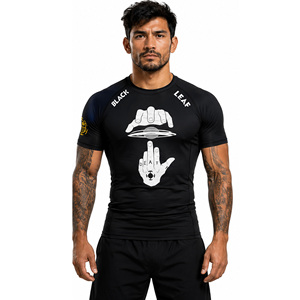Camiseta de Compresión de Manga Corta para Hombre Black Leaf, Diseño de Nubes Rojas, Secado Rápido, Spandex y Poliéster, para MMA - Product Image 4