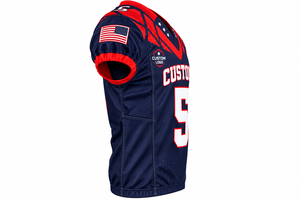 Maillot de football américain personnalisé unisexe en maille respirante col en V uniforme d'équipe imprimé par sublimation bleu marine rouge séchage rapide anti-UV - Product Image 2