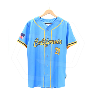 Maillot de baseball en maille bleu clair unisexe pour adulte, respirant, écologique, imprimé par sublimation, séchage rapide, couleur unie, manches courtes, coupe ajustée - Product Image 1