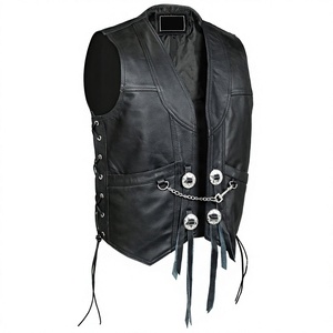Veste utilitaire pour moto en cuir véritable pour homme, gilet sans manches en peau de mouton et de vache, imperméable, respirant, veste courte d'automne - Product Image 4