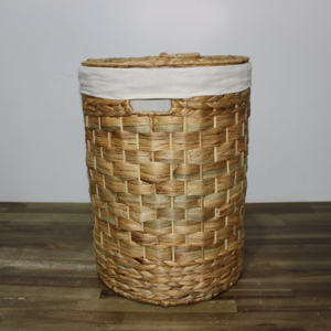 Panier de rangement rond en jacinthe d'eau avec couvercle, design rustique fait main, couleur naturelle, panier à linge tissé, décoration intérieure - Product Image 4