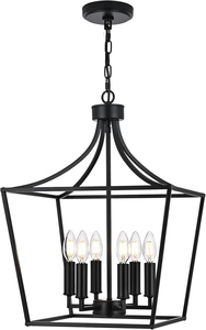 Wholesale Classic Lantern Chandelier Bulk Matte Black Tapered <b>Cage</b> Pendant <b>Light</b> Factory Price Metal Frame Hanging Lamp - Product Image 6