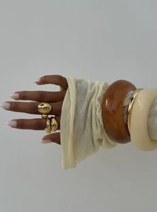 Cream Beige <b>Resin</b> Bangle Bracelet Women Wide Chunky Smooth Wrist Cuff Fashion Jewelry Handcrafted Acrylic Arm <b>Ring</b> - Product Image 2