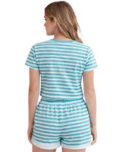 Ensemble décontracté d'été pour femme : crop top rayé et short, taille élastique, tenue de détente, streetwear, personnalisable OEM - Product Image 4