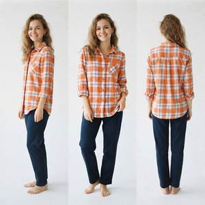 Chemise en flanelle à carreaux pour femme, manches longues, col boutonné, coupe décontractée, idéale pour l'hiver et comme haut de nuit - Product Image 5