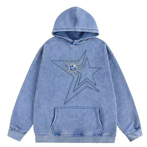 Sweat à capuche pour homme délavé à l'acide avec strass, 100 % coton, séchage rapide, léger, tendance, streetwear, doux, manches longues, décontracté - Product Image 1