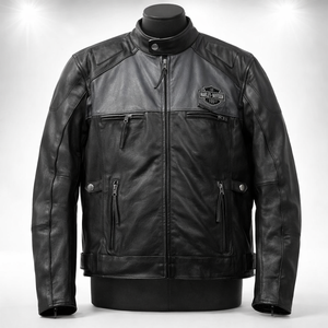 Chaqueta de Cuero Genuino Votary Negra/Gris con Logotipo Bordado Personalizado, Bordado 3D, Mangas Largas, Forro Extraíble, Protección Anti-UV - Product Image 1