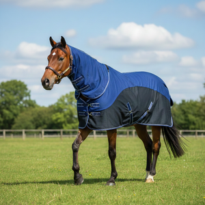 Navy Blue Horse Turnout <b>Rug</b> with Detachable Neck Cover <b>Waterproof</b> <b>Outdoor</b> Blanket Adjustable Straps Durable Equesestrian <b>Rug</b> - Product Image 1