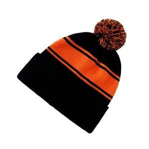 WARPRO INDUSTRY Bonnet en tricot polyester noir et orange uni avec pompon pour enfants unisexe hiver - Product Image 3