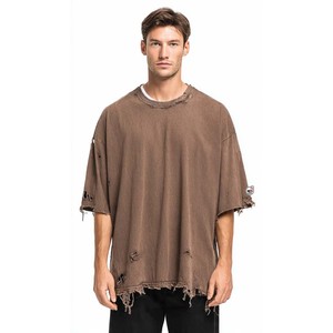 เสื้อยืดคอกลมแขนสั้นทรงโอเวอร์ไซส์สำหรับผู้ชาย คุณภาพสูง สีพื้น สไตล์สตรีท ดีไซน์ผ้าคอตตอนเจอร์ซีย์ ลุคซักยืดแบบวินเทจ - Product Image 1