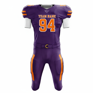 Conjunto de Uniforme de Fútbol Americano Personalizado, Morado y Naranja, Sublimado, Transpirable, Ajustado, Jersey y Pantalones para Hombre, Número 94 - Product Image 6