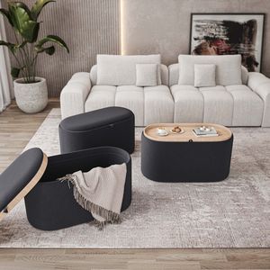 Reversible Wooden Tray Top <b>Storage</b> Ottoman Black <b>Stool</b> with Versatile Functionality - Product Image 1