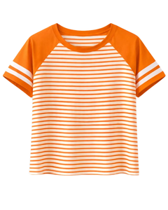 เสื้อยืดแร็กแลนลายทางสีส้มขาว ผ้าฝ้าย ใส่สบายๆ ในฤดูร้อน แขนเสื้อตัดกัน คอกลม รับผลิตแบบ OEM จากผู้ผลิต - Product Image 1