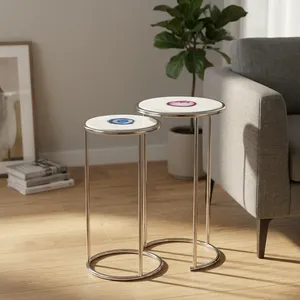 Modern <b>Marble</b> <b>Top</b> Nesting <b>Side</b> <b>Tables</b> with Metal Frame for Living Room Furniture - Product Image 5