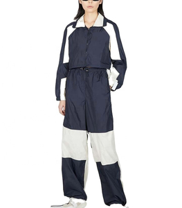 Men's Navy <b>White</b> Color Blocking Winter Eco-Friendly Windproof Reversible Tracksuit Full <b>Sleeve</b> Loose Fit Sporty Style Hooded - Product Image 1