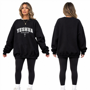 Sudadera Oversize Yeshua para Mujer, Cuello Redondo, Estilo Cristiano, Color Negro, Ropa Urbana Religiosa, Informal, Manga Larga - Product Image 1