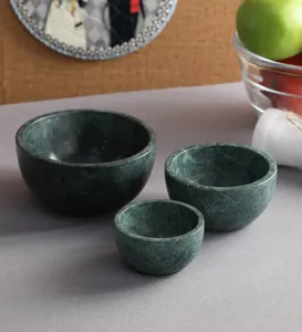 Modern Green Marble Round Multi-Functional <b>Decorative</b> Bowl Stone Era for Home <b>Kitchen</b> Use Ramadan Diwali Occasions at Low Price - Product Image 2