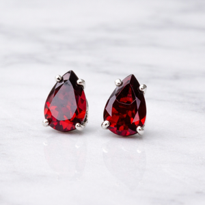 Garnet Quartz Pear Cut <b>Stud</b> <b>Earrings</b> Faceted Gemstone Prong <b>Set</b> Handmade Minimalist Birthstone Jewelry January Gift for Her - Product Image 3