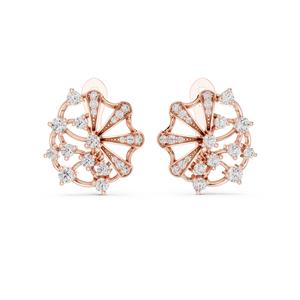 Boucles d'oreilles créoles en or rose 14 carats certifiées VDS IGI avec diamants naturels taille brillant |   Boucles d'oreilles tendance pour femmes, design floral 5G - Product Image 1