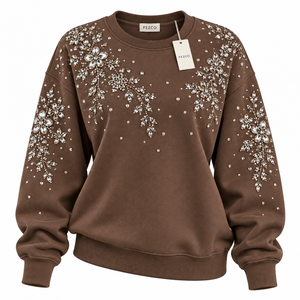 Sweat-shirt Glamour Femme Élégant Orné Décontracté avec Strass Nouvelle Collection Respirant Anti-boulochage Anti-plis Hiver - Product Image 4