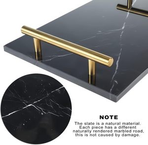 Modern <b>Black</b> Marble Serving Tray with Gold Metal Handles Luxury Decorative <b>Vanity</b> Tray for Bathroom Bedroom Coffee <b>Table</b> Kitchen - Product Image 5